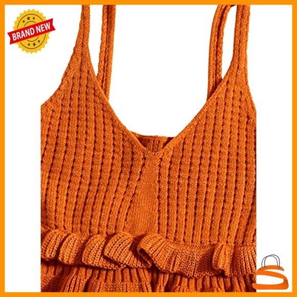 Sleeveless Peplum Crop Sweater Vest, Ruffle Hem, Slim Fit, Acrylic Knit - Picture 4 of 4